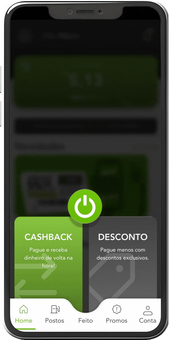 Tela para escolher entre desconto e cashback no aplicativo Feito
