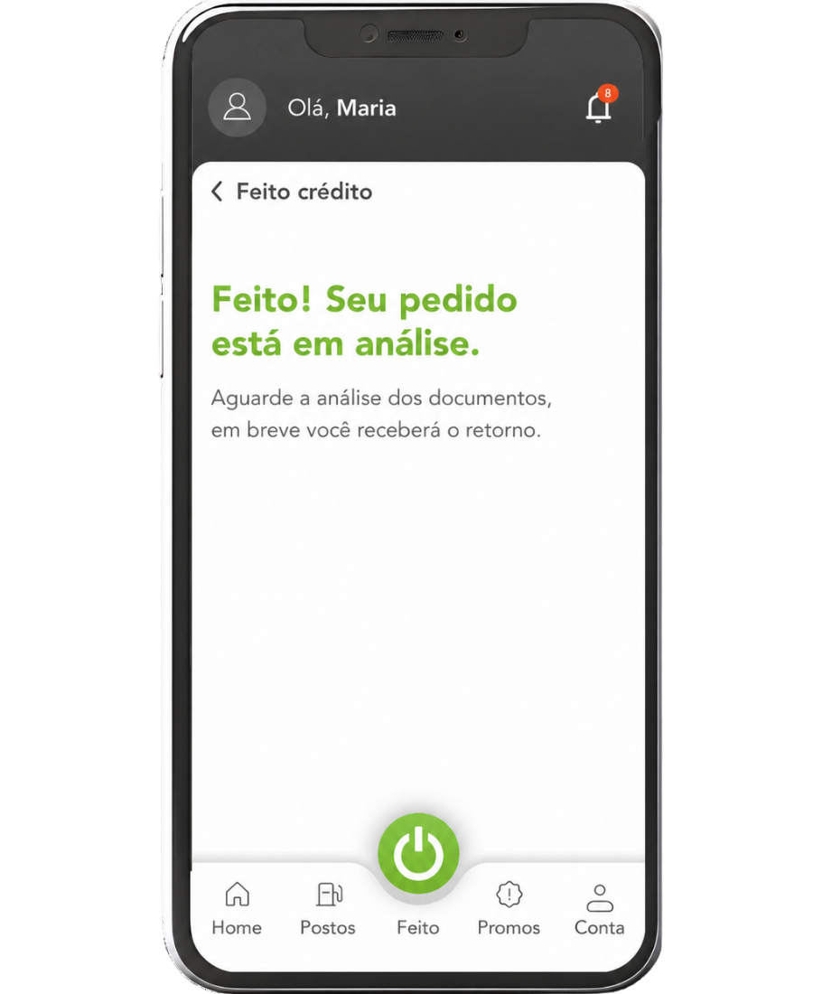 Tela de acompanhamento da análise do Feito Crédito