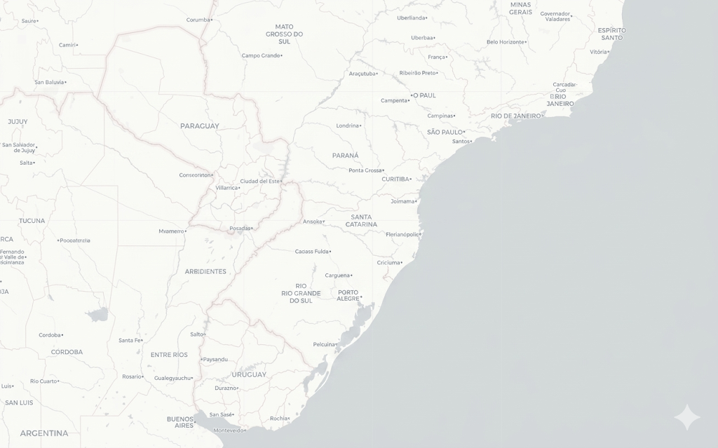 Mapa do Sul do Brasil com unidades da Rede Buffon